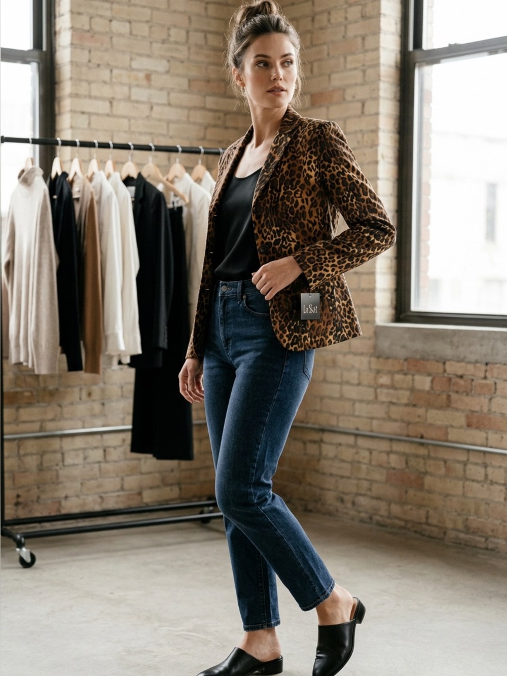 Le Suit Leopard Print Blazer Jacket - Brown & Tan